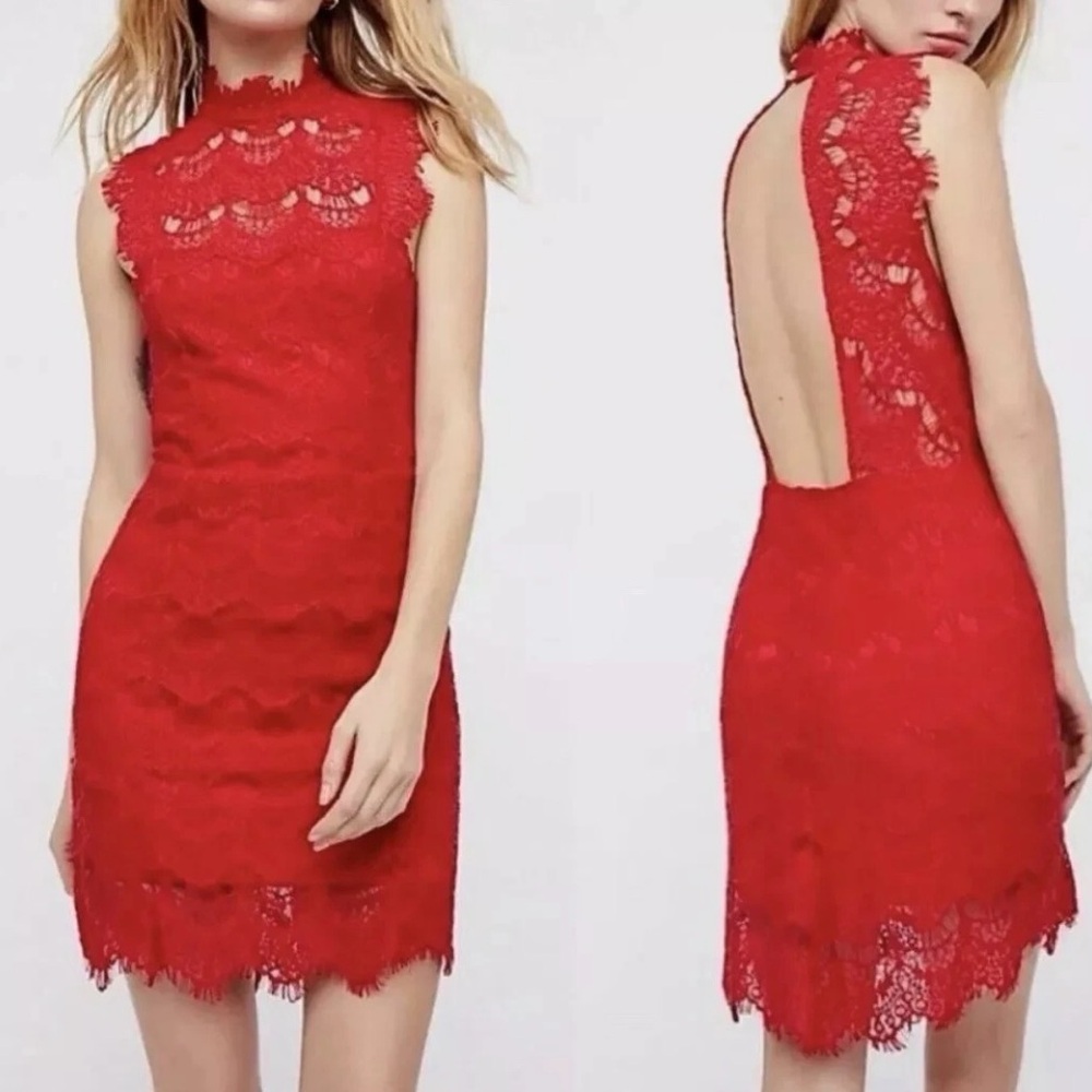 Intimately By Free People Chic Red Backless Lace Dress